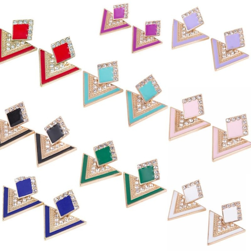Triangle Rhinestone Fashion Earrings - Picture 2 of 3